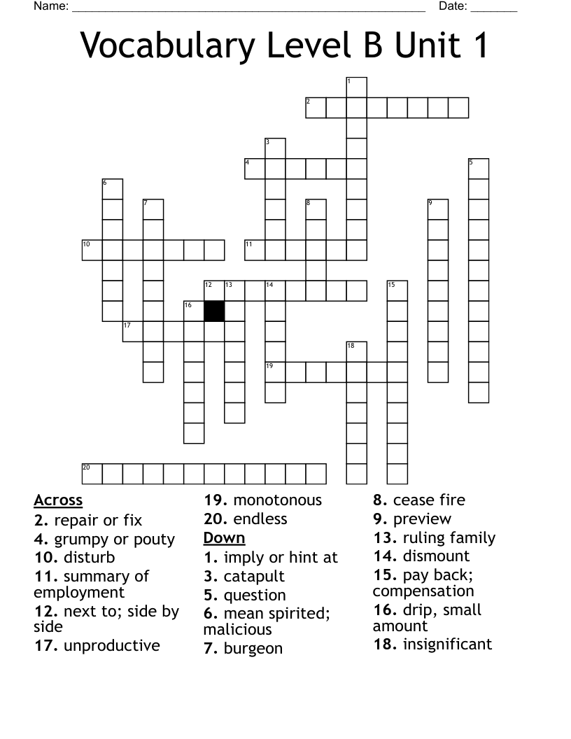 Vocabulary Level B Unit 1 Crossword WordMint Vocabulary Level B Unit 1 Crossword WordMint