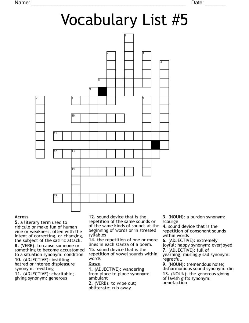 Vocabulary List 5 Crossword WordMint