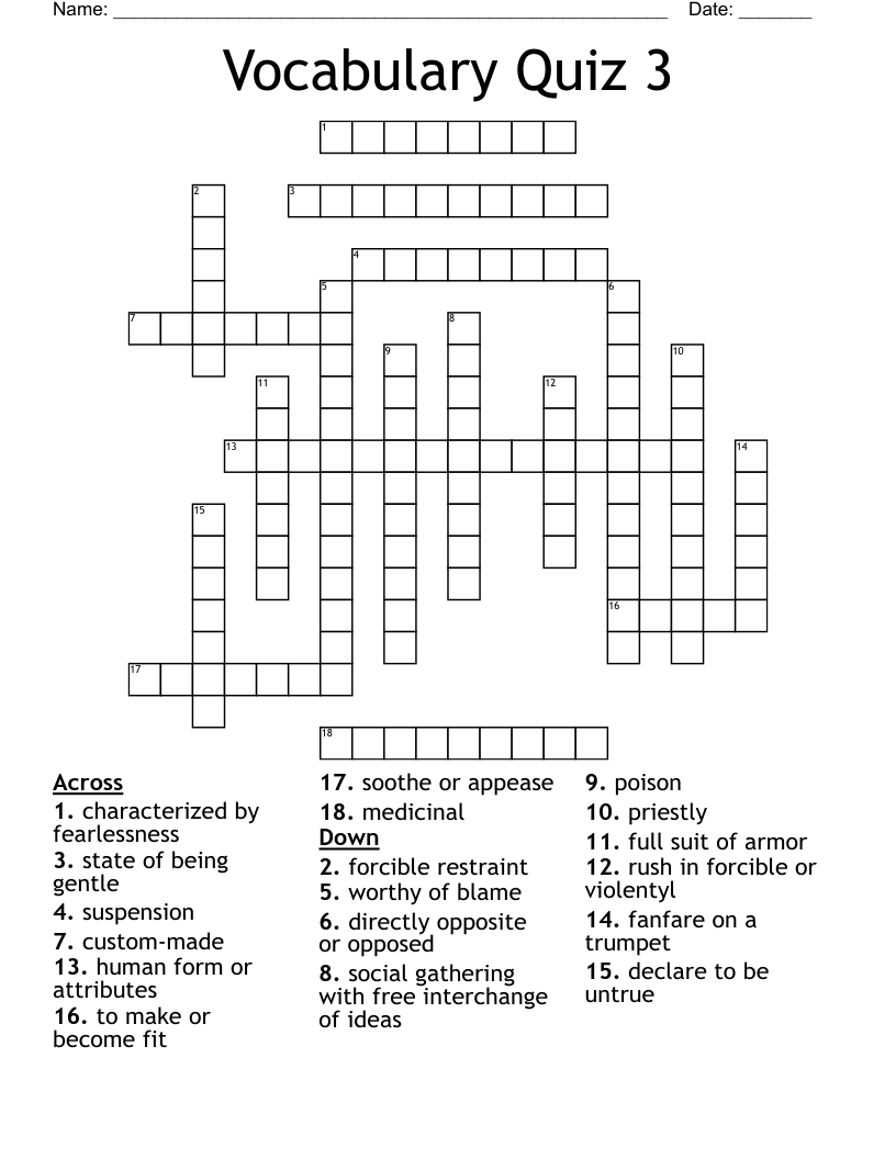 Vocabulary Quiz 3 Crossword WordMint