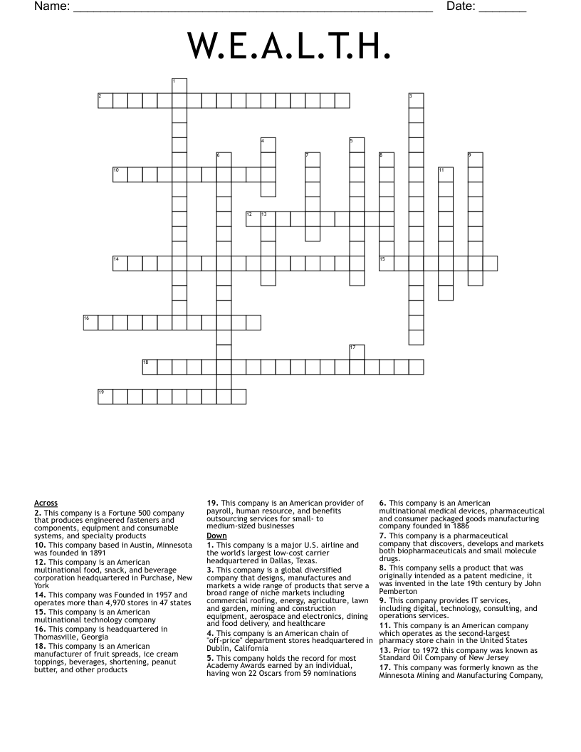 W E A L T H Crossword WordMint