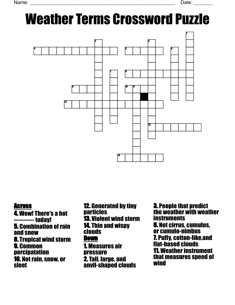 Weather Terms Crossword Puzzle WordMint