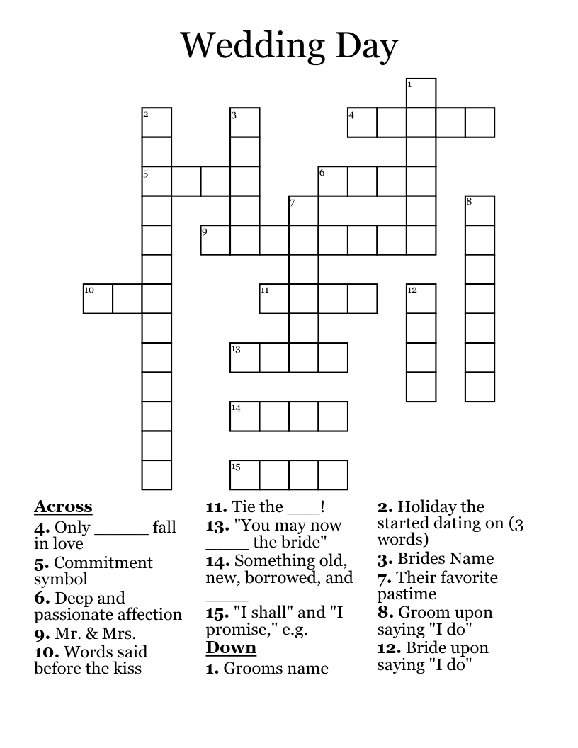 Wedding Day Crossword WordMint Wedding Day Crossword WordMint