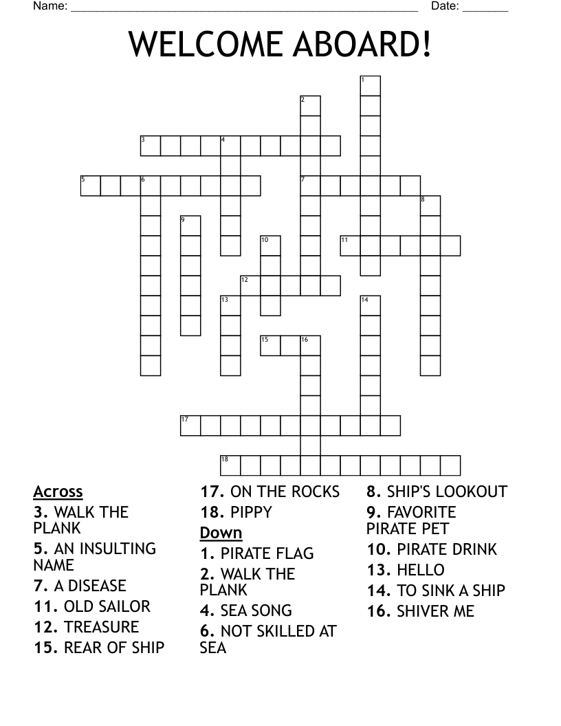 WELCOME ABOARD Crossword WordMint