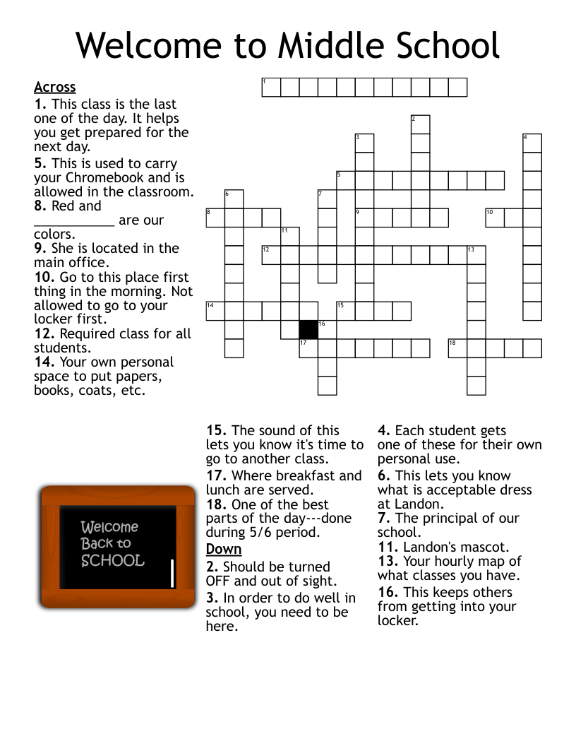 Welcome To Middle School Crossword WordMint