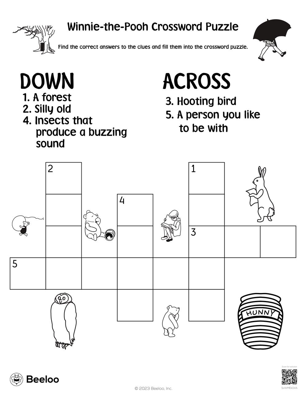 Winnie the Pooh Crossword Puzzle Beeloo Printable Crafts And Activities For Kids