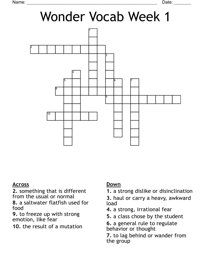 Wonder Vocab Week 1 Crossword WordMint