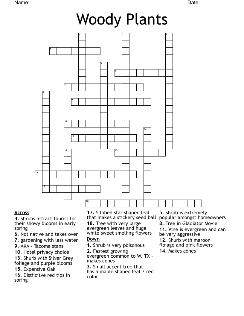 Woody Plants Crossword WordMint