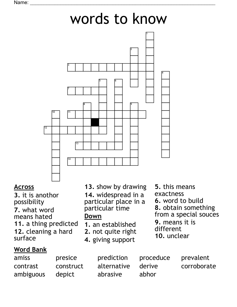 Words To Know Crossword WordMint