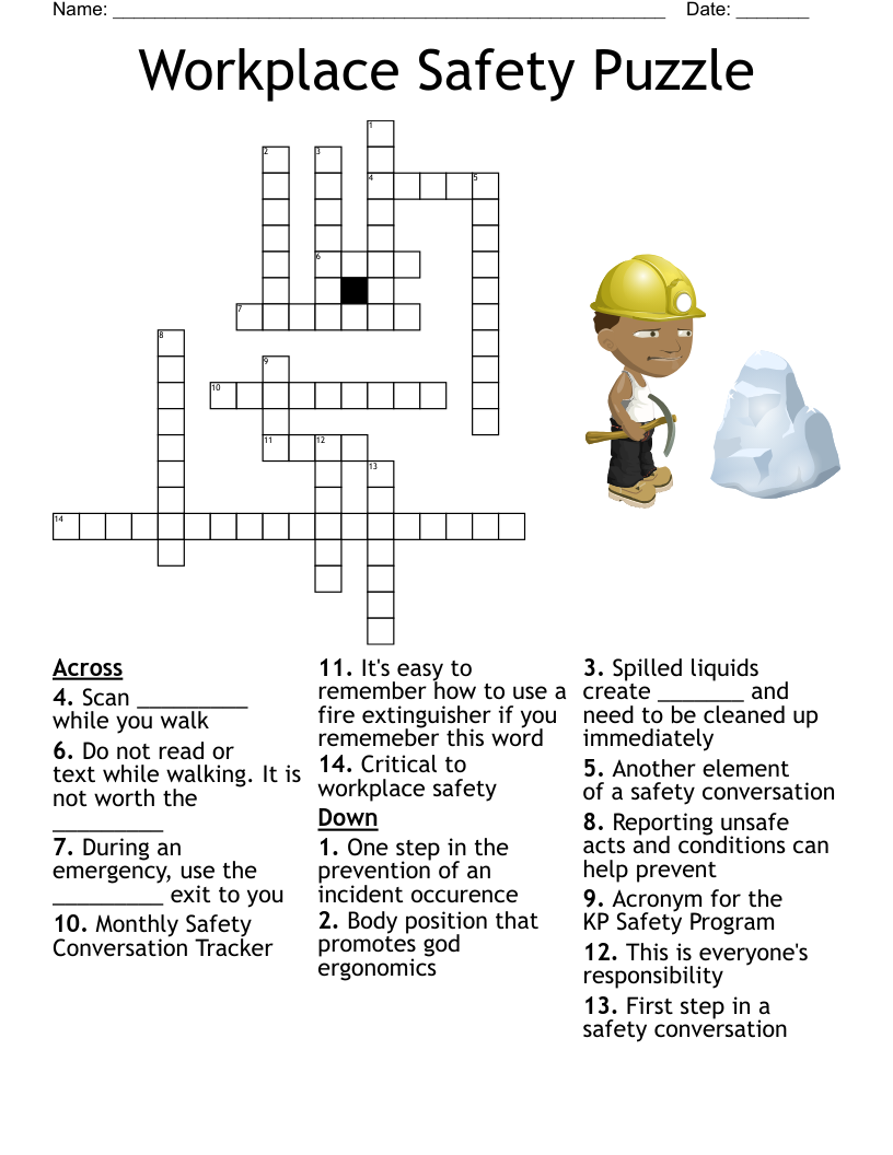 Workplace Safety Puzzle Crossword WordMint