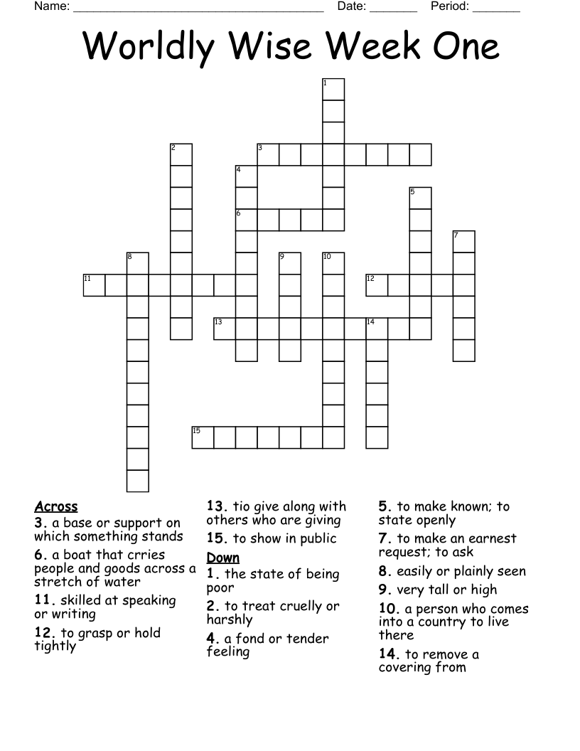 Worldly Wise Week One Crossword WordMint Worldly Wise Week One Crossword WordMint