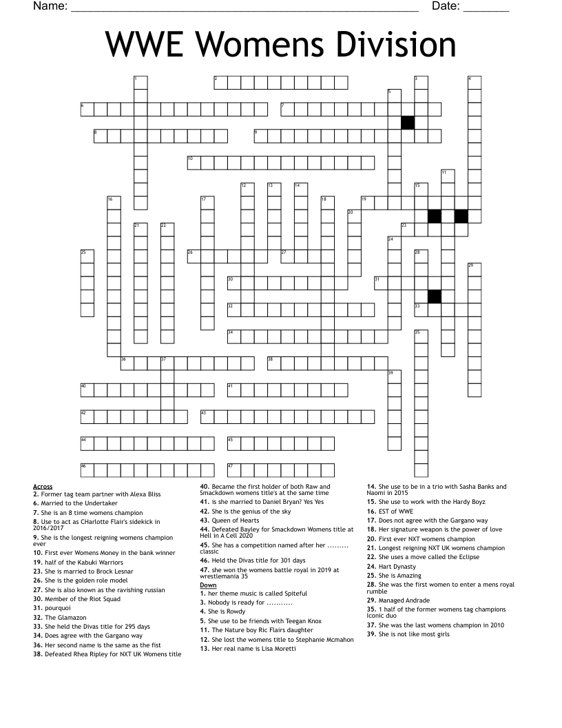 WWE Womens Division Crossword WordMint